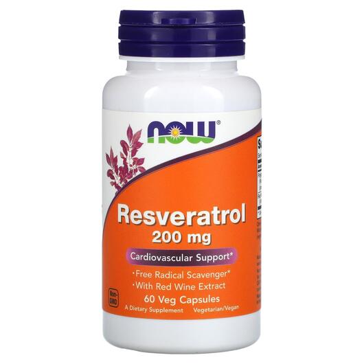 Основне фото товара NOW, Natural Resveratrol 200 mg, Ресвератрол 200 мг, 60 капсул