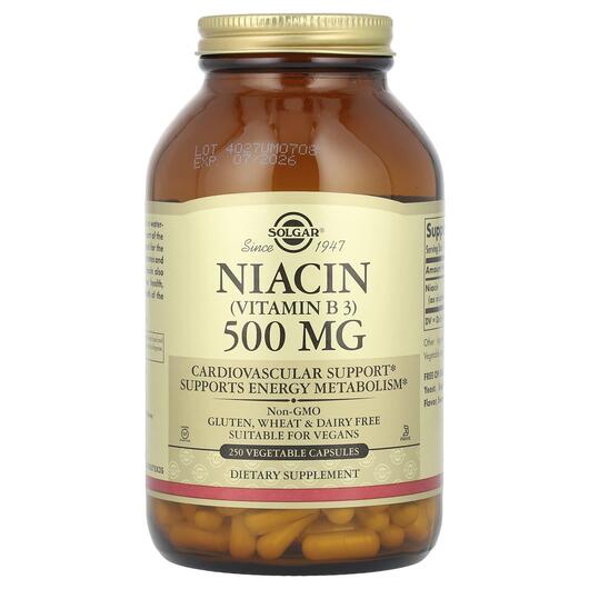 Основне фото товара Solgar, Vitamin B3 Niacin 500 mg, Ніацин 500 мг, 250 капсул