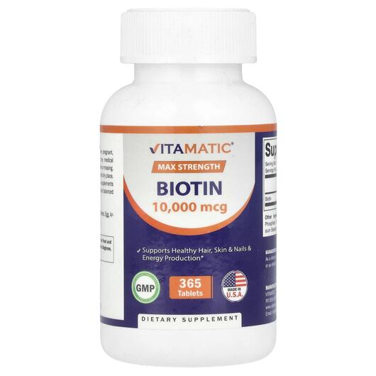 Основне фото товара Biotin Max Strength 10000 mcg, Вітамін B7 Біотин, 365 таблеток