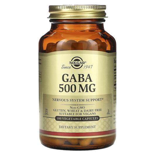 Основне фото товара Solgar, GABA 500 mg, ГАМК, 100 капсул