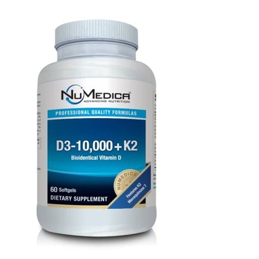 Основне фото товара NuMedica, D3-10000 + K2, Вітаміни D3 K2, 60 капсул