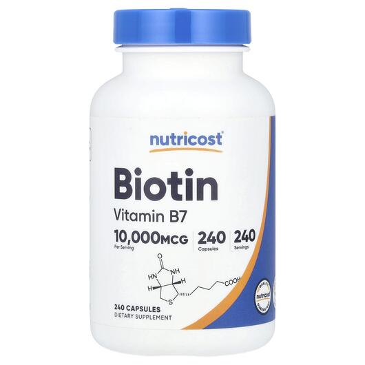 Основне фото товара Nutricost, Biotin 10000 mcg, Вітамін B7 Біотин, 240 капсул