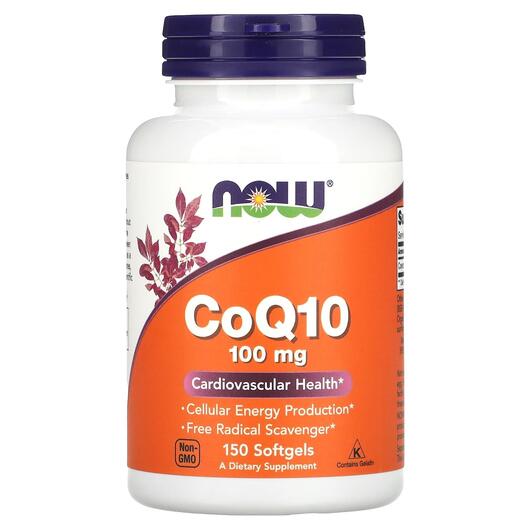 Основне фото товара NOW, CoQ10 With E 100 mg, Коензим CoQ10 з Е 100 мг, 150 капсул