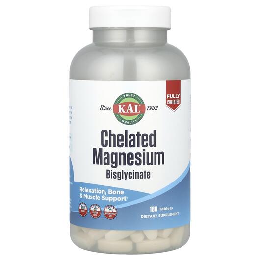 Основне фото товара KAL, Chelated Magnesium Bisglycinate, Магній, 180 таблеток