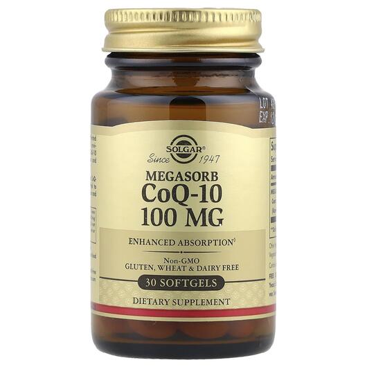 Основне фото товара Solgar, Megasorb CoQ-10 100 mg, Коензим CoQ10, 30 капсул