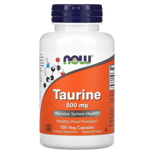 Основне фото товара NOW, Taurine 500 mg, Таурин, 100 капсул