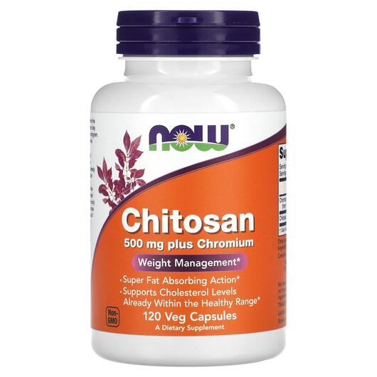 Основне фото товара NOW, Chitosan Plus Chromium 500 mg, Хітозан 500 мг, 120 капсул