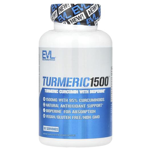 Основне фото товара EVLution Nutrition, Turmeric 1500, Коріння куркуми, 90 капсул