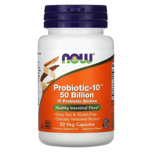 Основне фото товара NOW, Probiotic-10 50 Billion, Пробіотик 50 млрд, 50 капсул