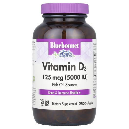 Основне фото товара Bluebonnet Nutrition, Vitamin D3 5000 IU, Вітамін D3, 250 капсул