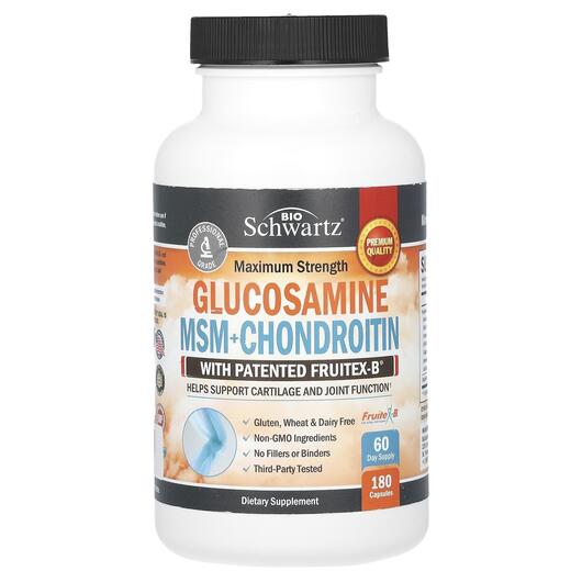 Основне фото товара Maximum Strength Glucosamine MSM, Глюкозамін Хондроітин, 180 капс