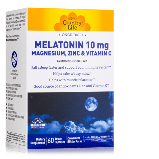 Основне фото товара Melatonin 10 mg Magnesium Zinc & Vitamin C, Мелатонін, 60 кап