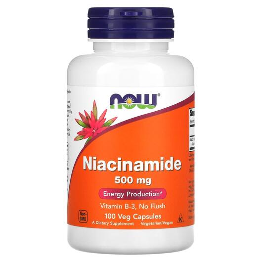 Основне фото товара NOW, Niacinamide 500 mg, Ніацинамід 500 мг, 100 капсул