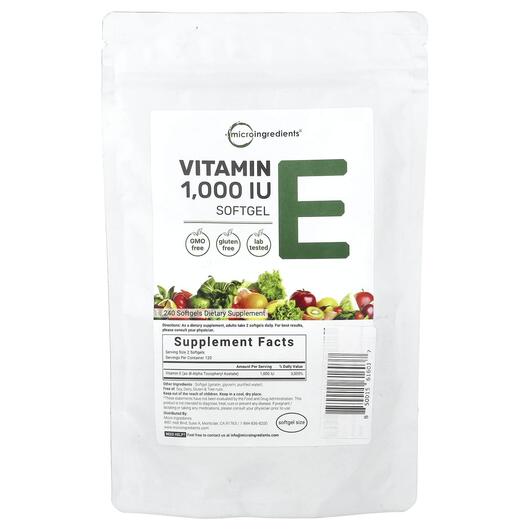 Основне фото товара Vitamin E 1000 IU, Вітамін E Токофероли, 240 капсул