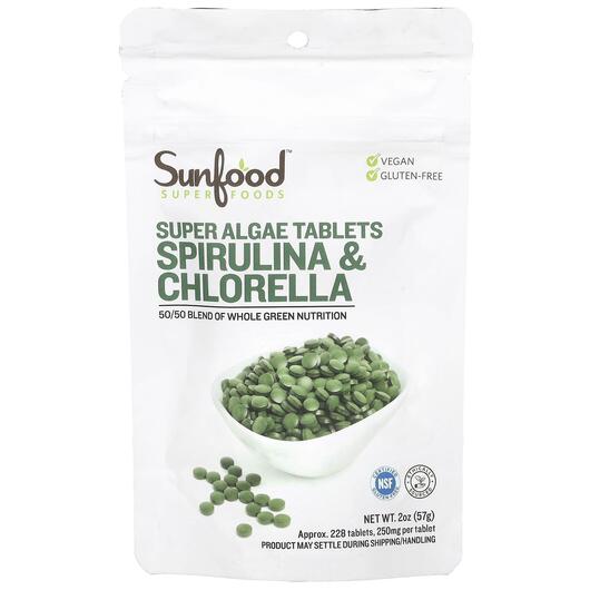 Основне фото товара Spirulina & Chlorella Super Algae Tablets 250, Суперфуд, 228 