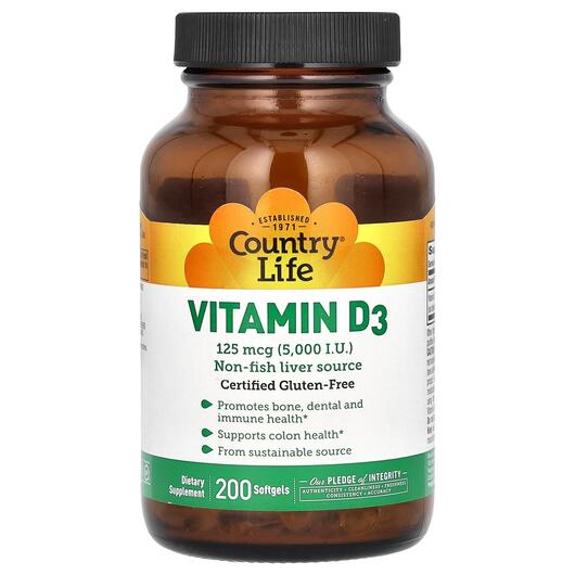 Основне фото товара Vitamin D3 5000 IU, Вітамін D3 Холекальциферол, 200 капсул