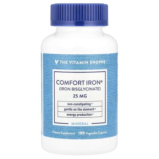 Основне фото товара TheVitaminShoppe, Comfort Iron 25 mg, Залізо, 180 капсул