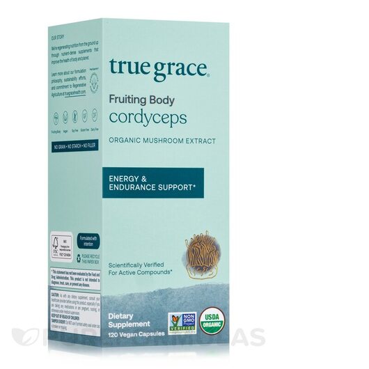 Основне фото товара True Grace, Organic Cordyceps, Гриби Кордицепс, 120 капсул