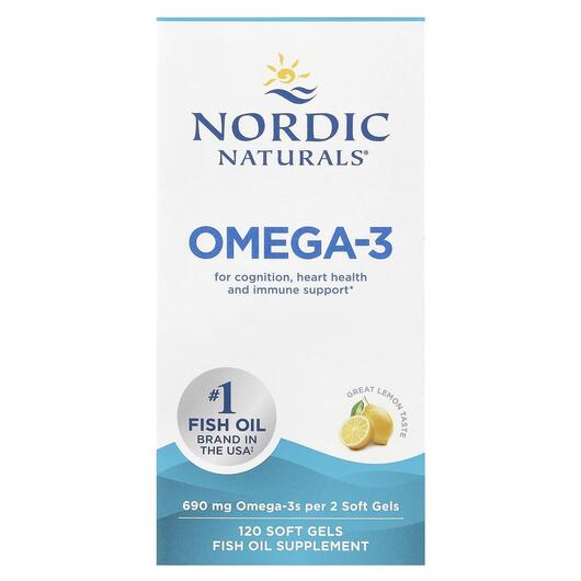Основне фото товара Nordic Naturals, Omega-3 Lemon 345 mg, Омега 3, 120 капсул
