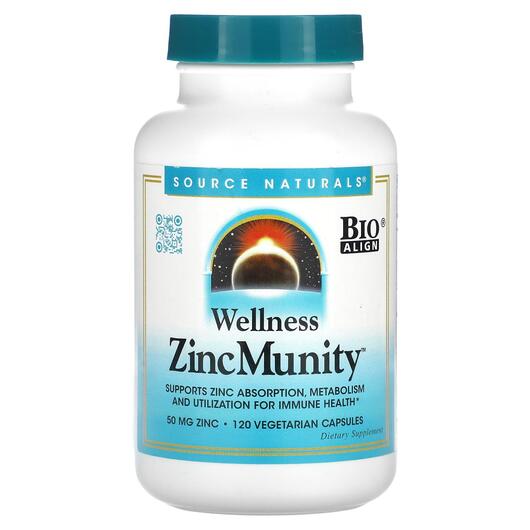 Основне фото товара Source Naturals, Wellness ZincMunity 50 mg, Цинк, 120 капсул