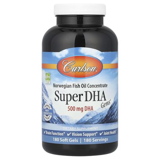 Основне фото товара Carlson, Super DHA Gems 500 mg, ДГК, 180 капсул