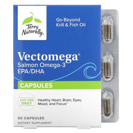Основне фото товара Terry Naturally, Vectomega Salmon Omega-3 EPA/DHA, ДГК, 60 капсул