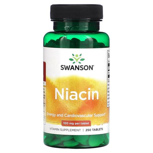 Основне фото товара Swanson, Niacin 100 mg, Вітамін B3 Ніацин, 250 таблеток