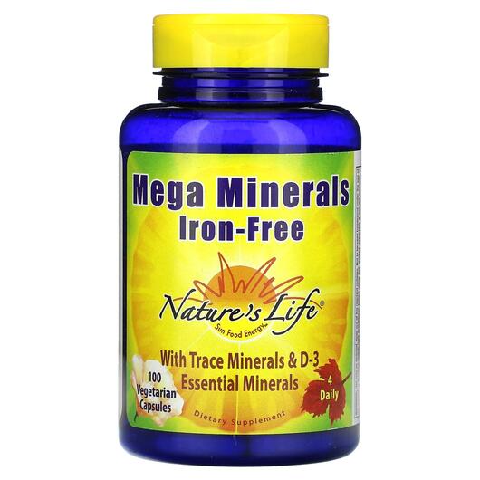 Основне фото товара Natures Life, Mega Minerals Iron Free, Залізо, 100 капсул