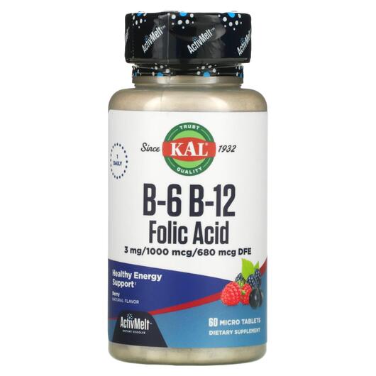 Основне фото товара KAL, B-6 B-12 Folic Acid, B-6 B-12 Фолієва кислота, 60 таблеток