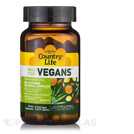Основне фото товара Country Life, MAX for Vegans, Мультивітаміни, 120 капсул