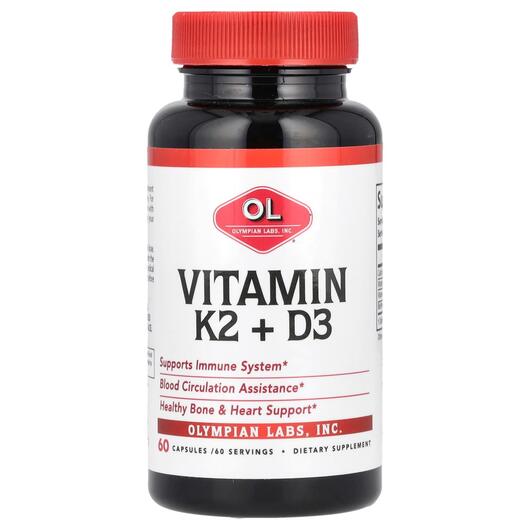 Основне фото товара Olympian Labs, Vitamin K2 + D3, Вітаміни D3 K2, 60 капсул