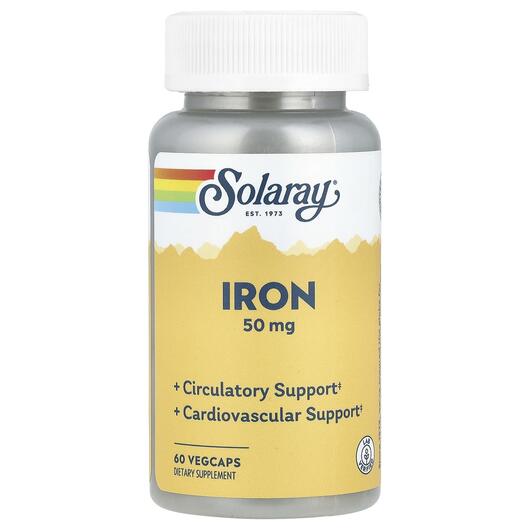 Основне фото товара Solaray, Iron 50 mg, Залізо 50 мг, 60 капсул