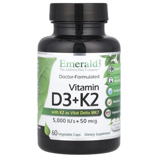 Основне фото товара Emerald, Vitamin D3 + K2, Вітаміни D3 & K2, 60 капсул