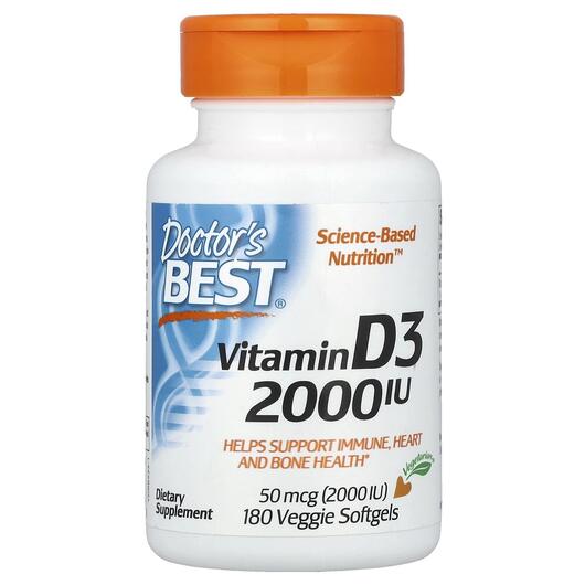 Основне фото товара Vitamin D3 50 mcg 2000 IU, Вітамін D3 Холекальциферол, 180 капсул