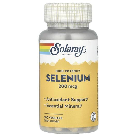 Основне фото товара Solaray, High Potency Selenium 200 mcg, Селен 200 мкг, 100 капсул