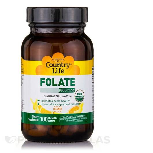 Основне фото товара Organic Folate 800 mcg Orange Flavor, Метилфолат, 100 таблеток