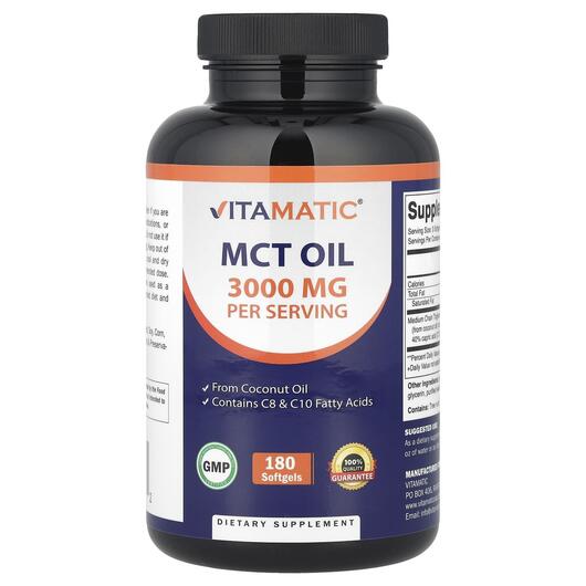 Основне фото товара Vitamatic, MCT Oil 3000 mg, МСТ Тригліцериди, 180 капсул