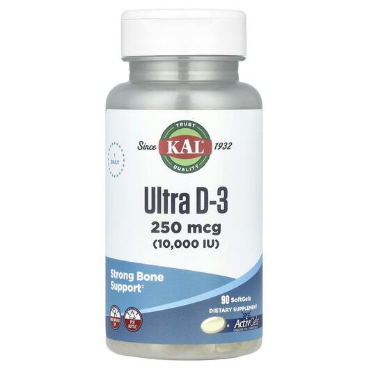 Основне фото товара KAL, Ultra D-3 250 mcg, Ультра D-3 10000 МО, 90 капсул