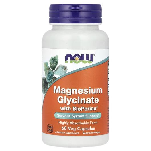 Основне фото товара NOW, Magnesium Glycinate With BioPerine, Магній, 60 капсул