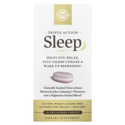 Основне фото товара Solgar, Sleep Triple Action, Підтримка сну, 60 таблеток