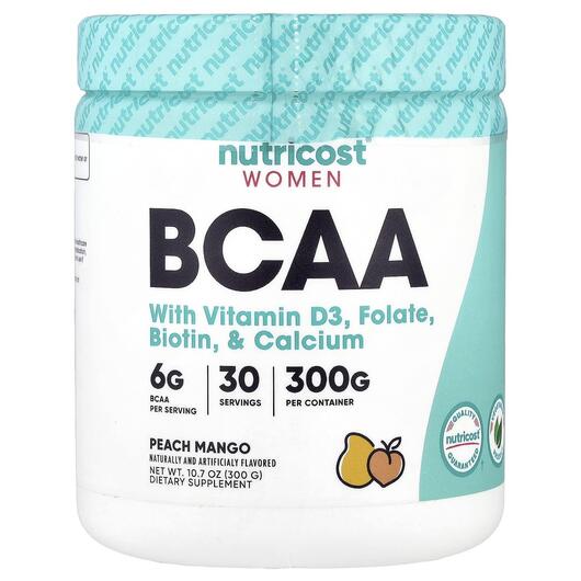 Основне фото товара Nutricost, Women BCAA Peach Mango, БЦАА, 300 г