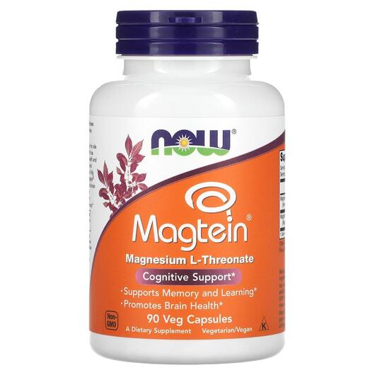 Основне фото товара NOW, Magtein Magnesium L-Threonate, Магній L-Треонат, 90 капсул