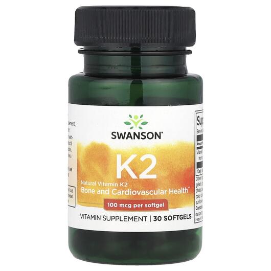 Основне фото товара Swanson, Vitamin K2, Вітамін K2 MK-7, 30 капсул