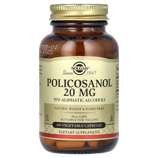 Основне фото товара Solgar, Policosanol 20 mg, Полікозанол 20 мг, 100 капсул