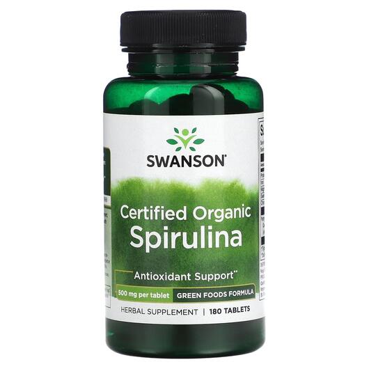 Основне фото товара Certified Organic Spirulina 500 mg, Спіруліна, 180 таблеток