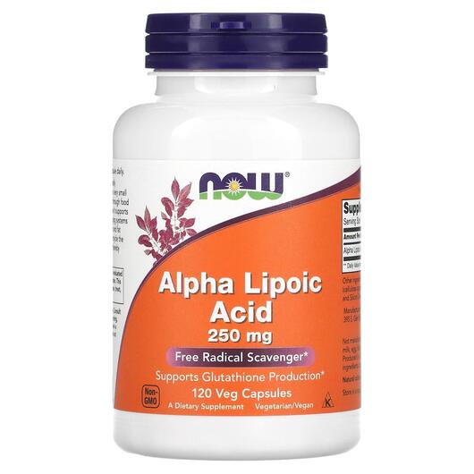 Основне фото товара NOW, ALA 250 mg, Альфа-ліпоєва кислота 250 мг, 120 капсул