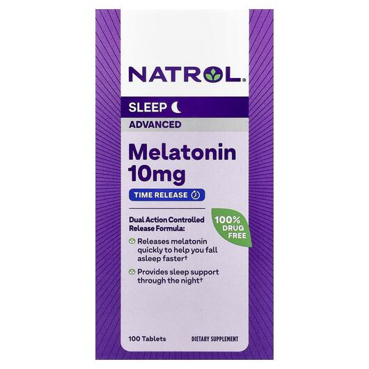 Основне фото товара Melatonin Advanced Sleep Time Release 10 mg, Мелатонін, 100 табле