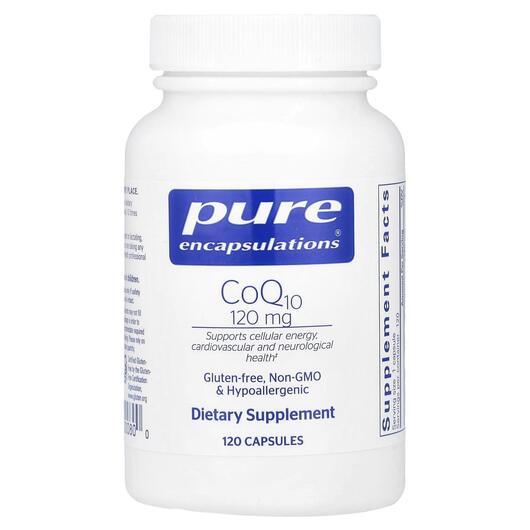 Основне фото товара Pure Encapsulations, CoQ10 120 mg, Коензим CoQ10, 120 капсул