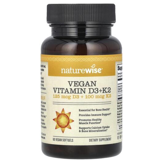 Основне фото товара Naturewise, Vegan Vitamin D3 + K2, Вітаміни D3 K2, 60 капсул