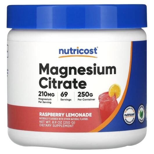 Основне фото товара Nutricost, Magnesium Citrate Raspberry Lemonade, Магній, 250 г